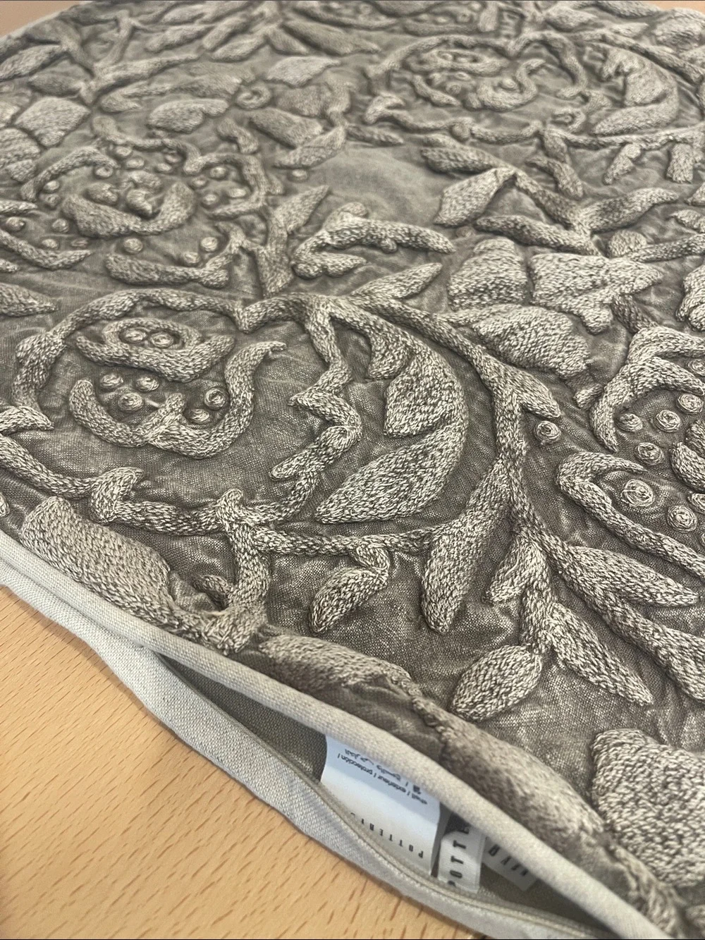 Pottery Barn | Pillow Cover Taupe Textured Embroidered 22”x22”
